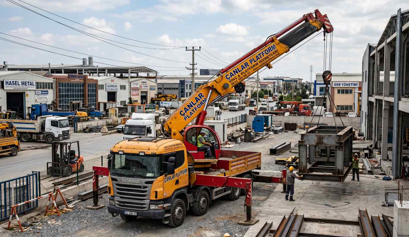 Organize sanayi bölgesinde bir vinç çalışma sahası