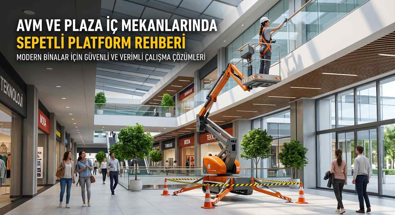 AVM ve plaza iç mekanlarında sepetli vinç kullanımı
