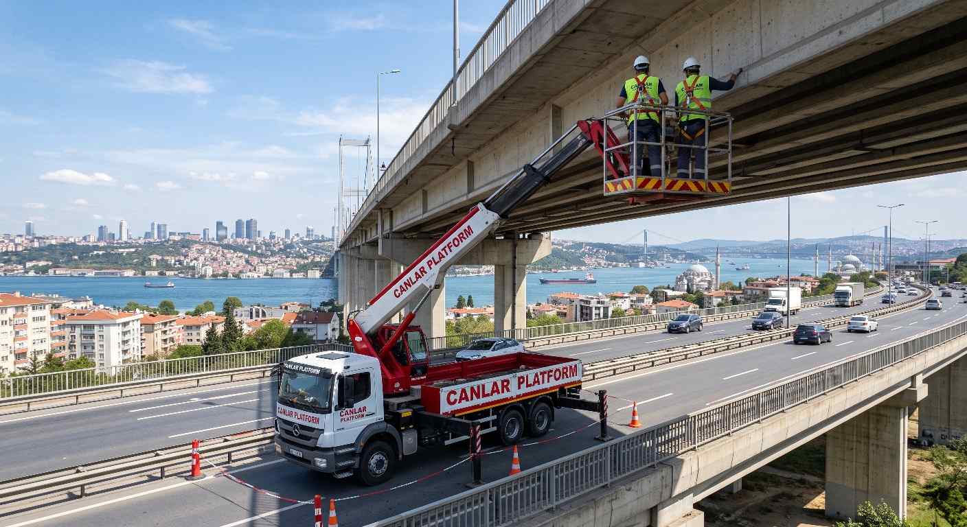 Canlar Platform sepetli vinç ile köprü ve viyadük bakım çalışması